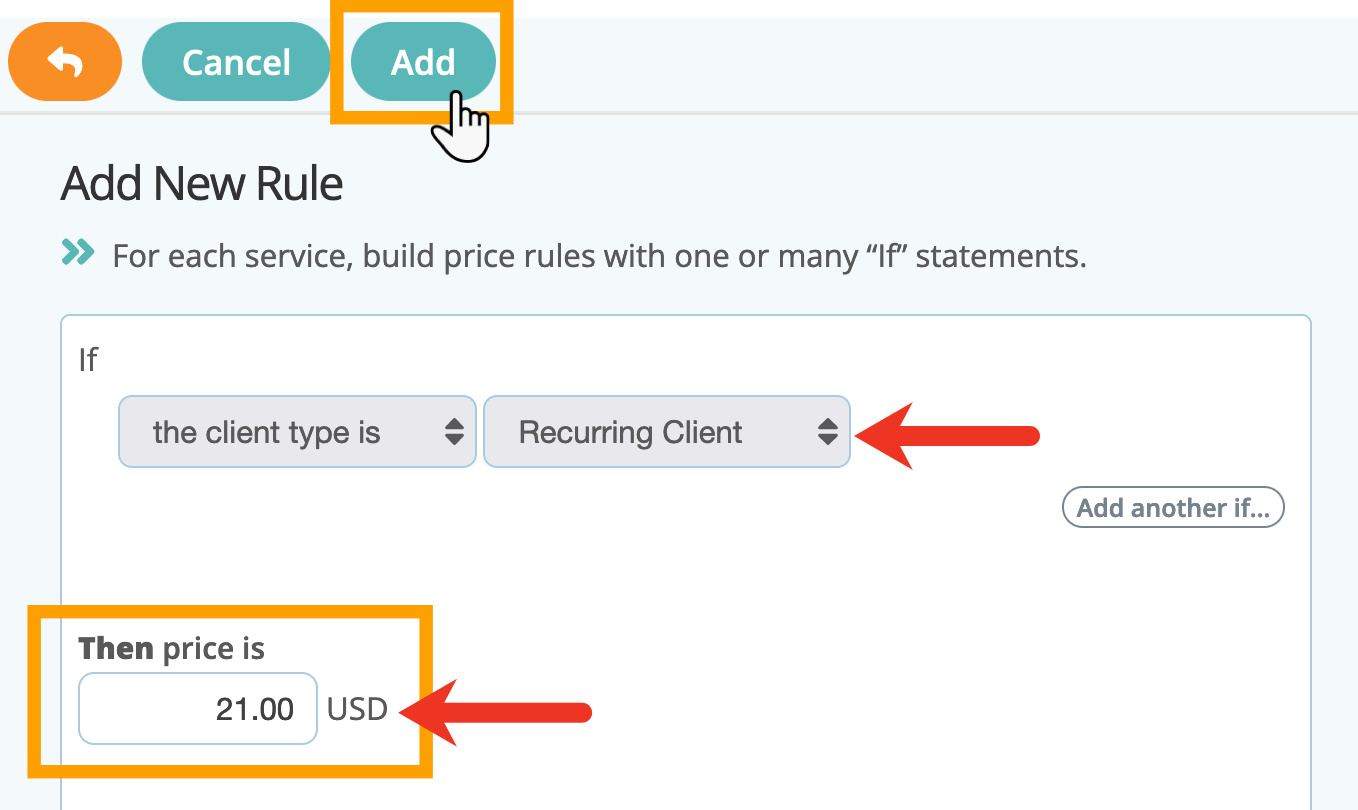 Add a multiple price rule based on client type in your service item in dog walker software