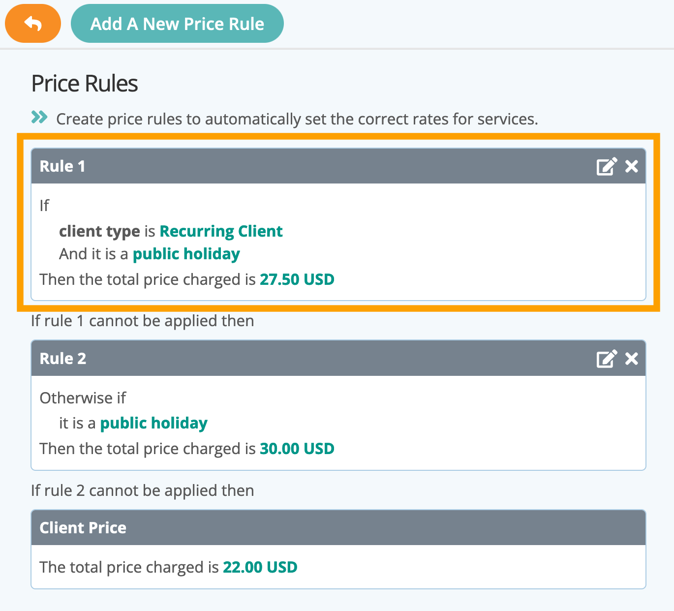 See multiple price rules for your service in dog boarding software