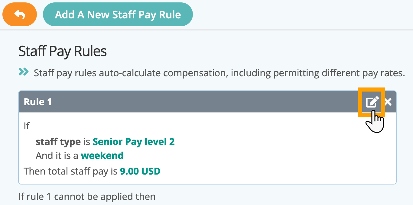 Editing a staff pay rule in your service item in dog boarding software