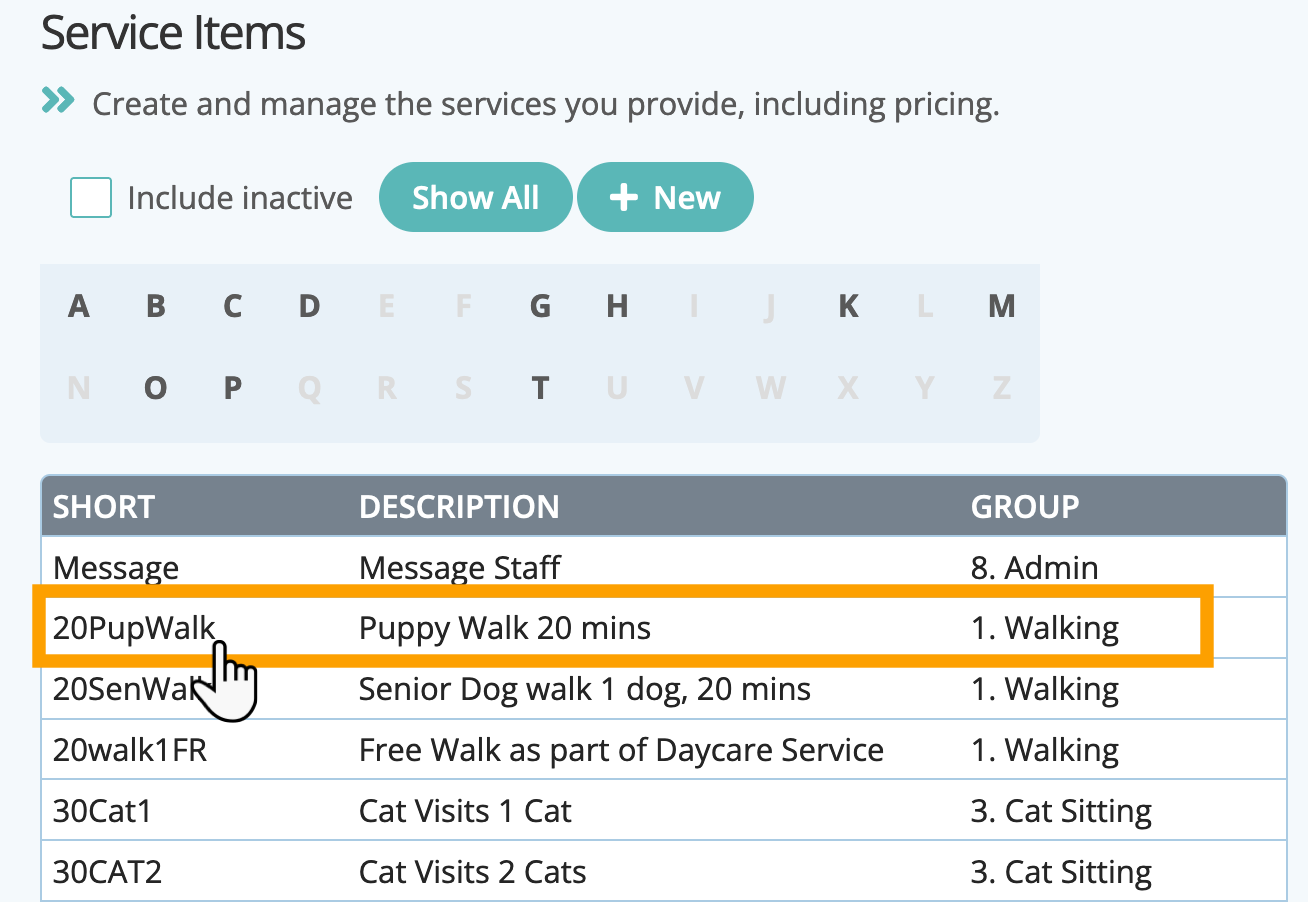 Select your service in your dog day care software