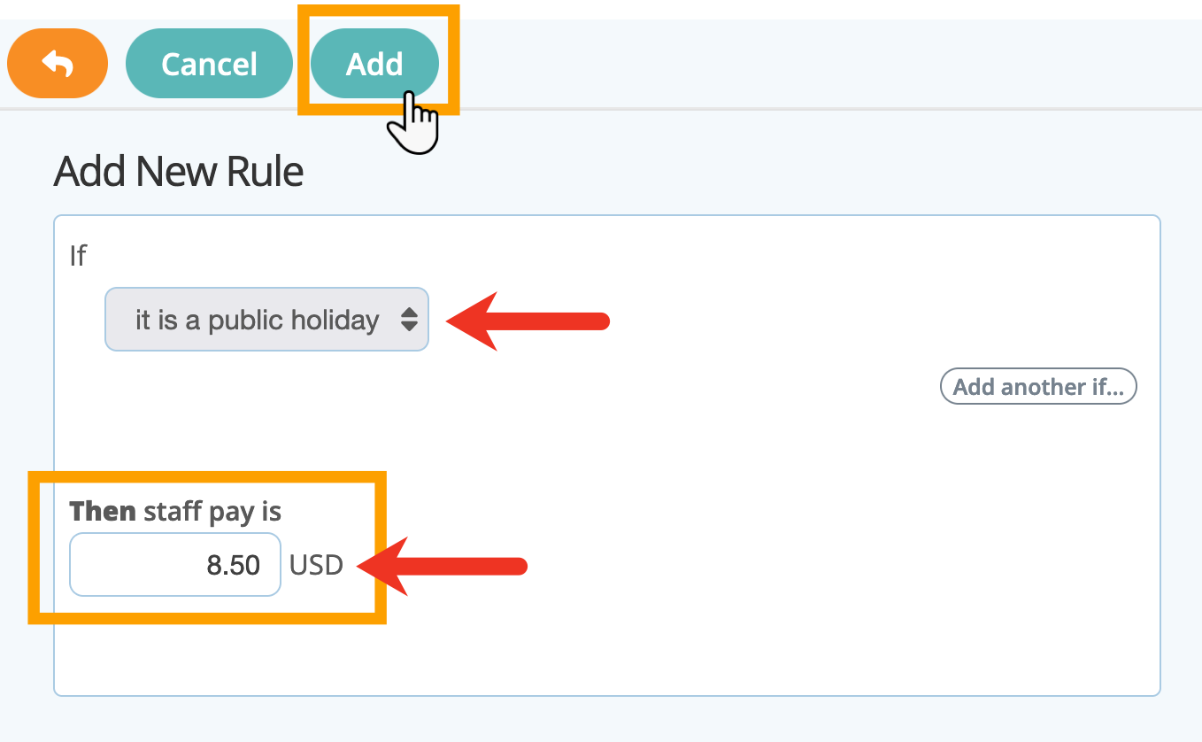 Add a staff pay rule for public holidays in your service item in pet sitting software