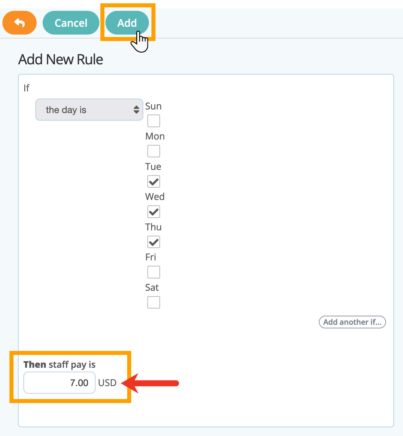 Add a staff pay rule for certain days of the week in your service item in dog day care software