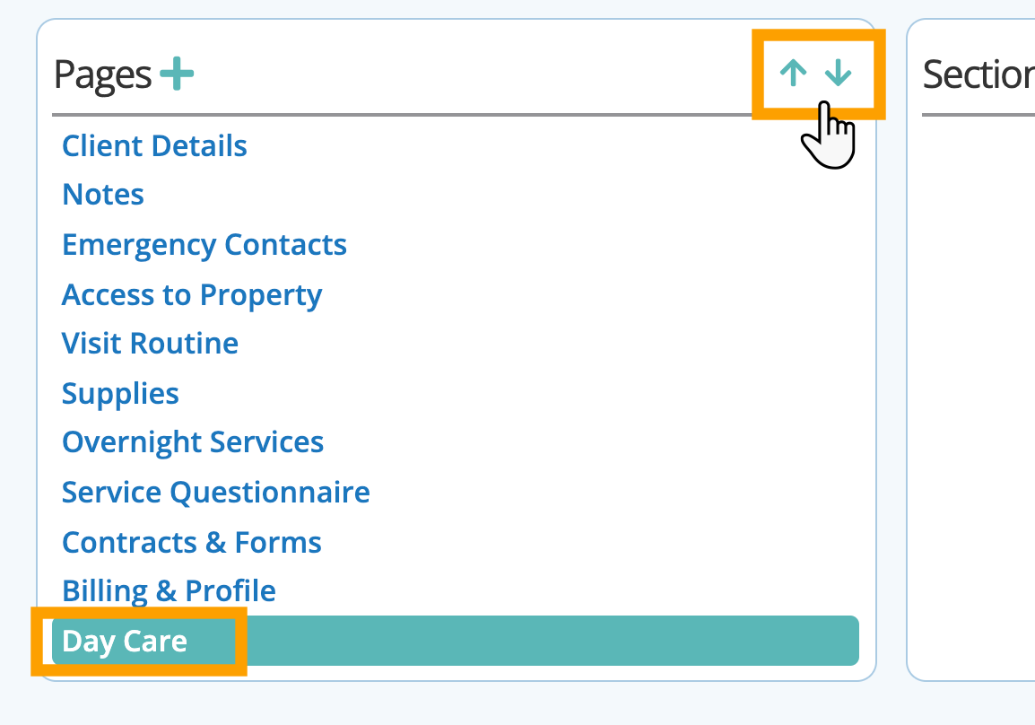 Move a page in custom fields in your dog day care software