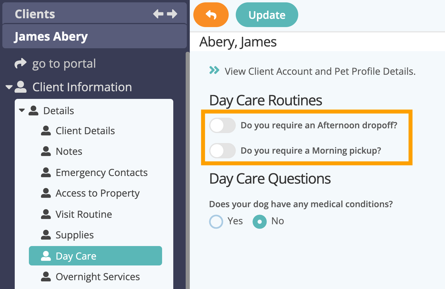 See your new customized field order on a page in custom fields in pet sitting software