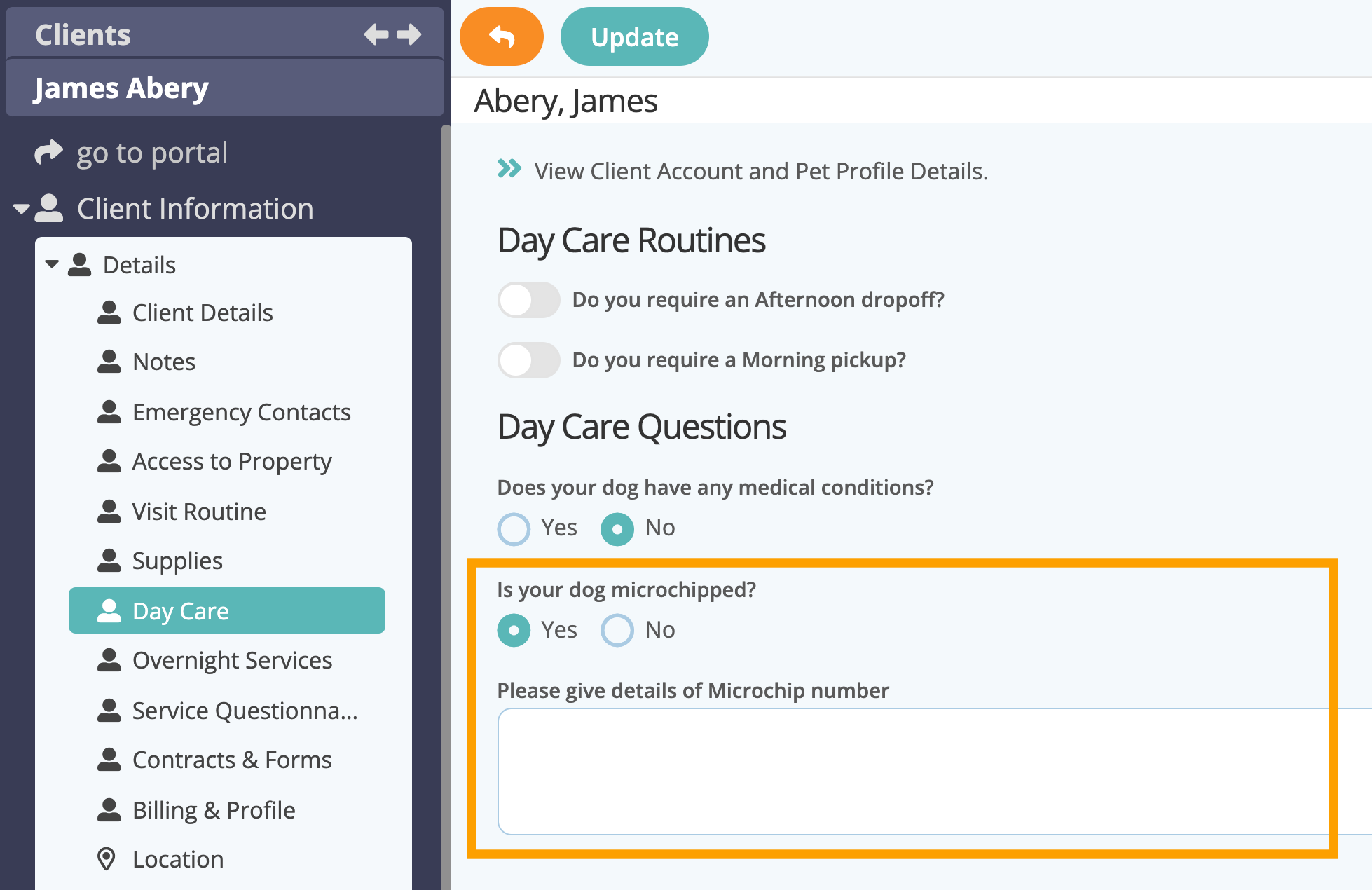 See how the display condition works in custom fields in dog day care software