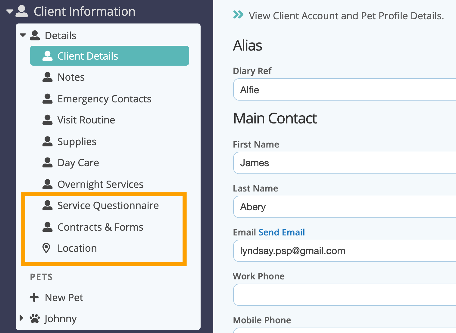 See how a whole page is now restricted to certain staff in pet sitter software