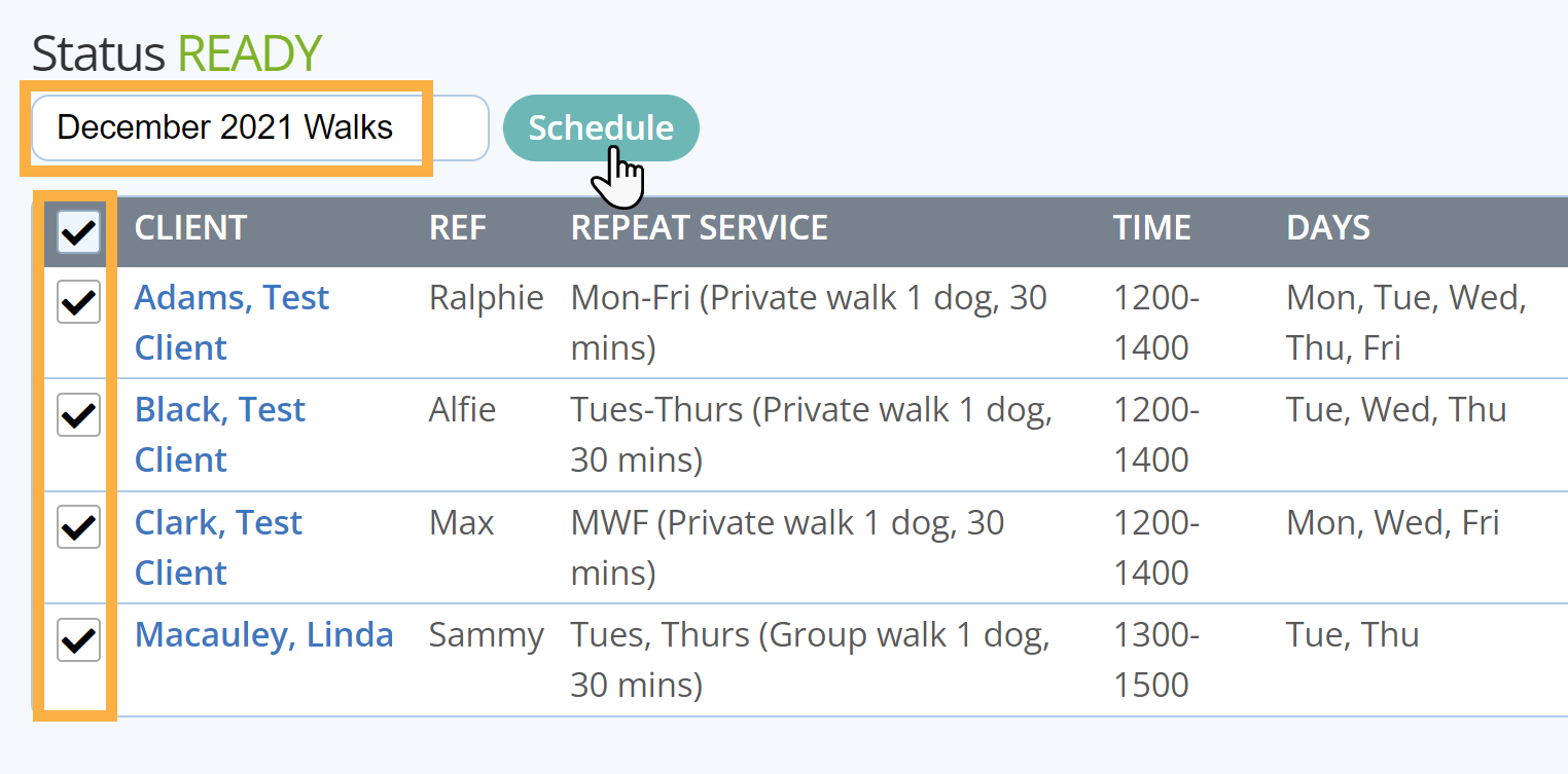 Schedule your regular repeat services in dog walker software