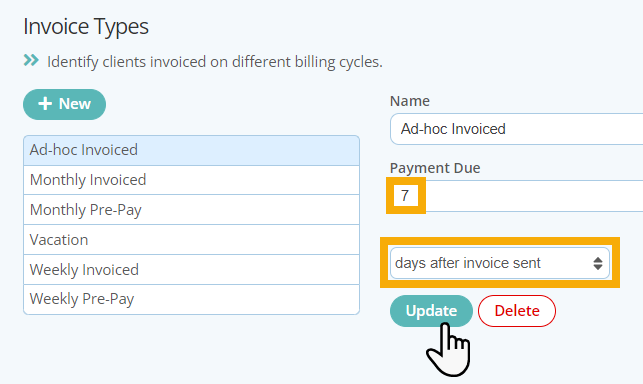 Learn how to add payment due in Invoice Type on dog walking software