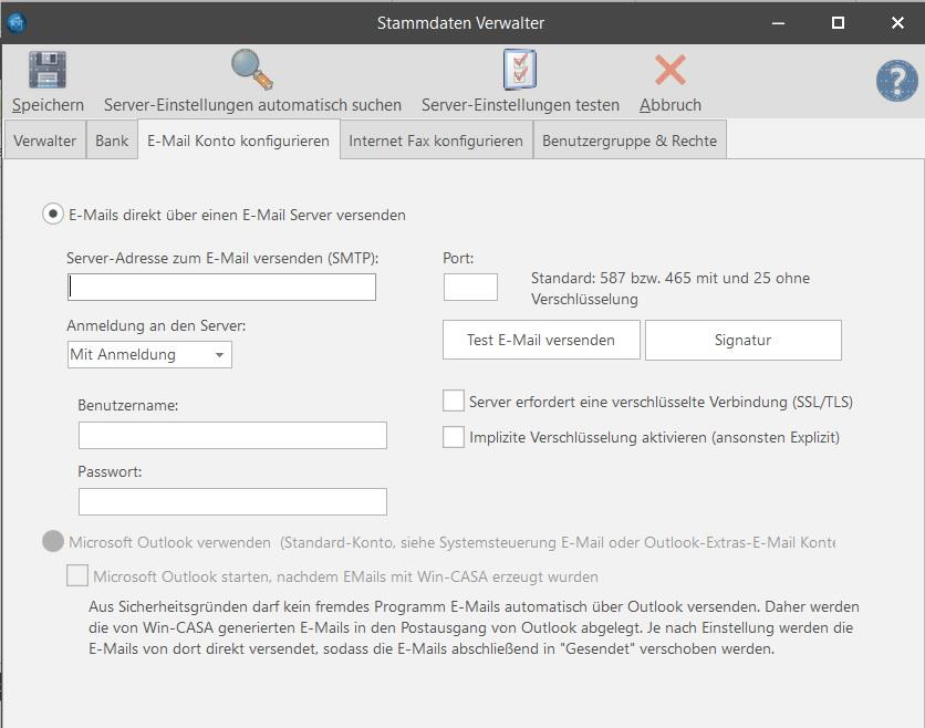 Stammdaten Verwalter - E-Mail Konto konfigurieren