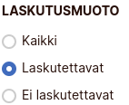 Laskutusmuodon valinta. Valittuna laskutettavat.