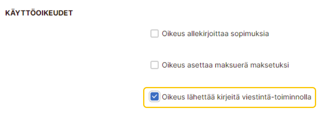 Kuva käyttöoikeuksien lisäys kohdasta