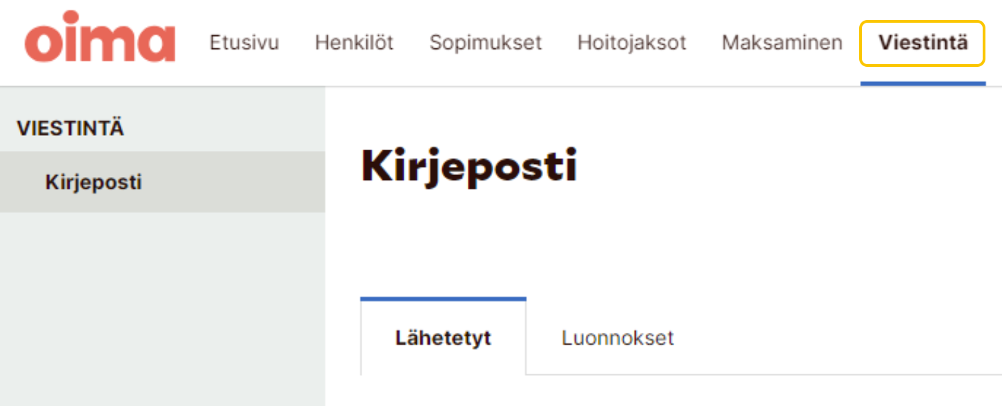 Kuva Viestintä toiminnon löytymispaikasta
