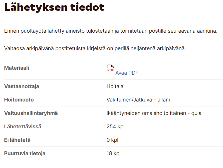Kuva lähetyksen tiedoista