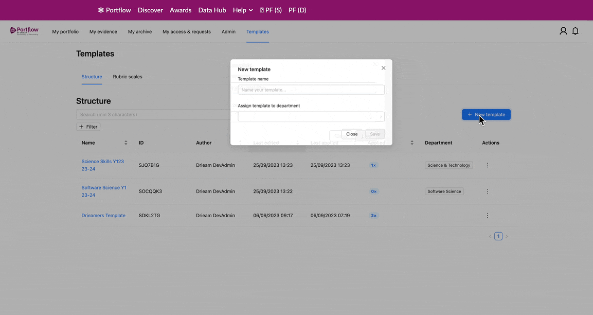 Creating and managing templates in Canvas Portfolio Drieam Support