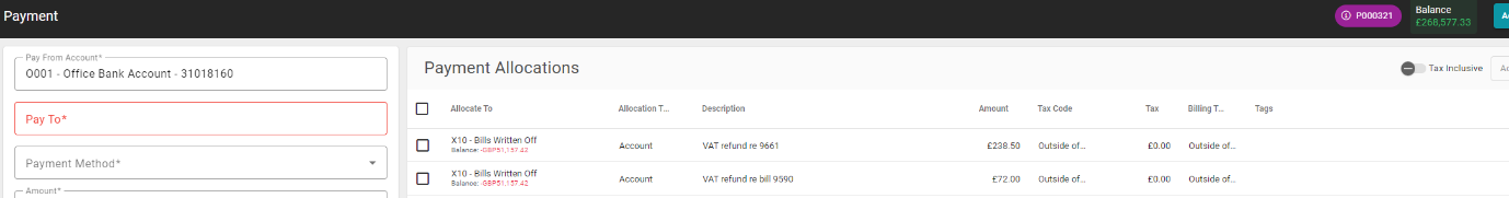 Example of refund allocation