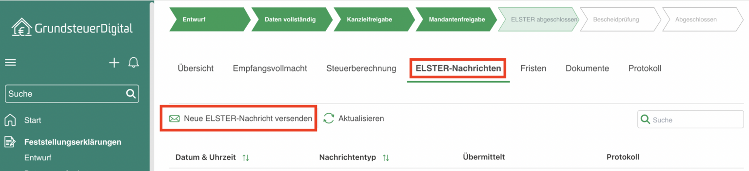 Neue ELSTER-Nachricht versenden