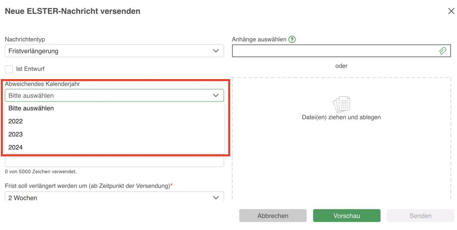 Dropdown abweichendes Kalenderjahr