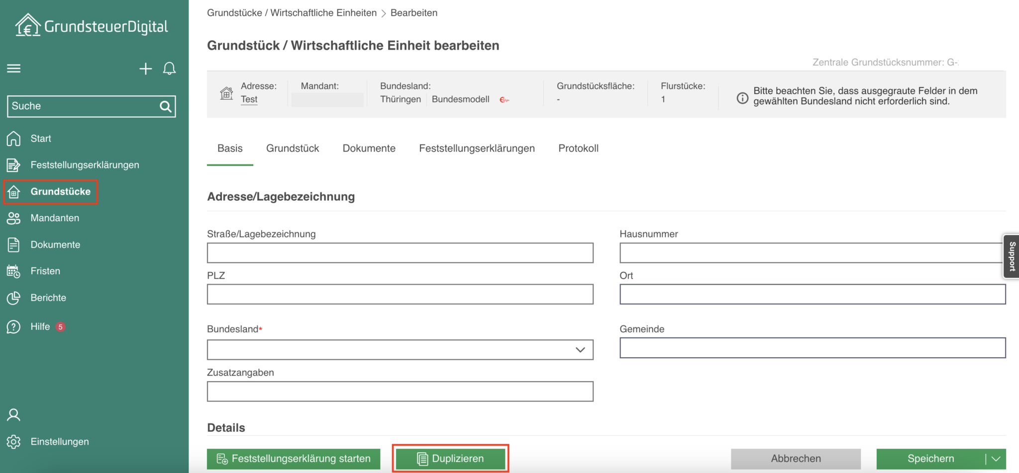 Grundstück duplizieren