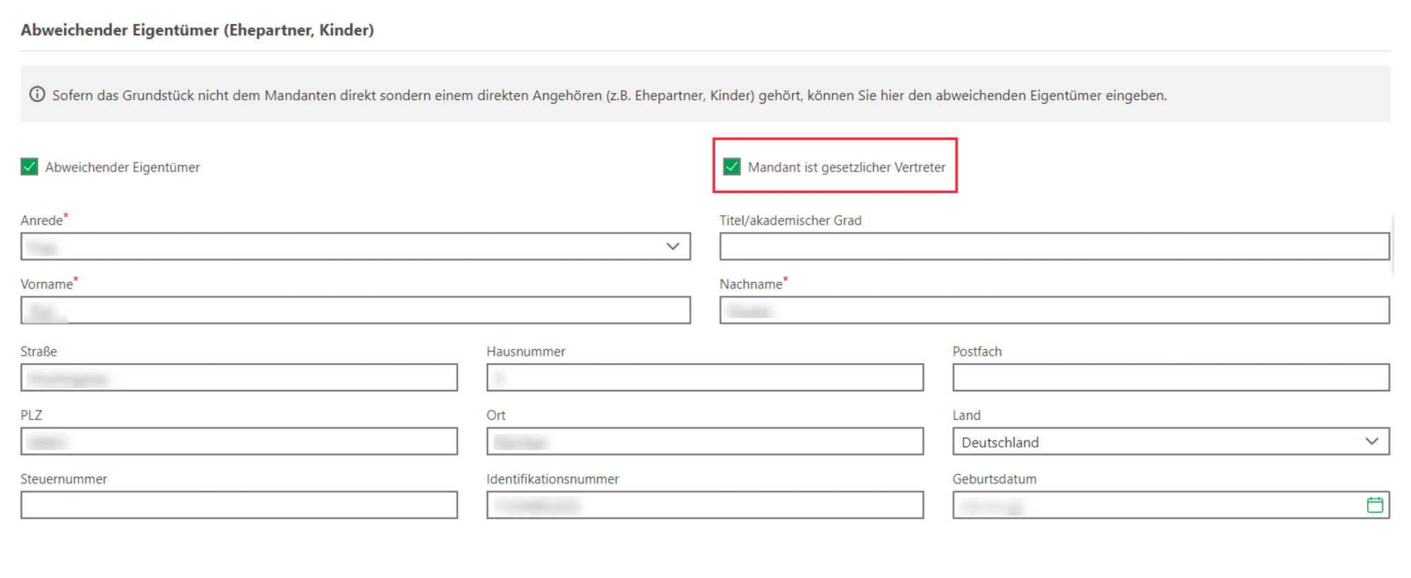 Gesetzlicher Vertreter erfassen