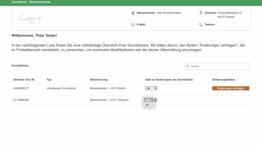 Änderungen Eingabemaske