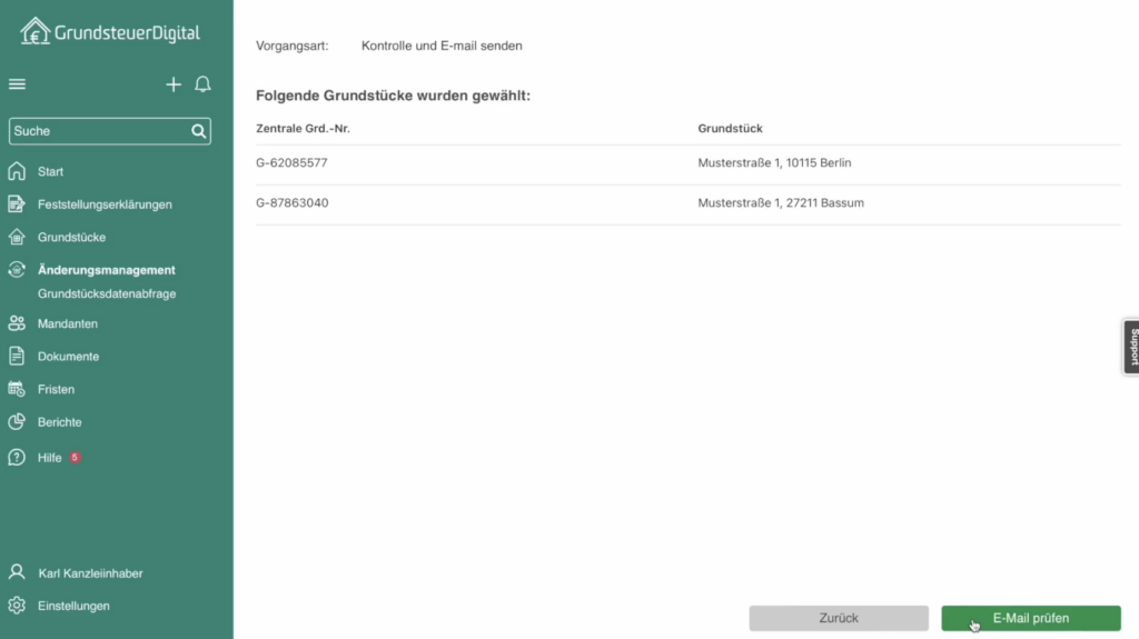 Übersicht ausgewählte Grundstücke