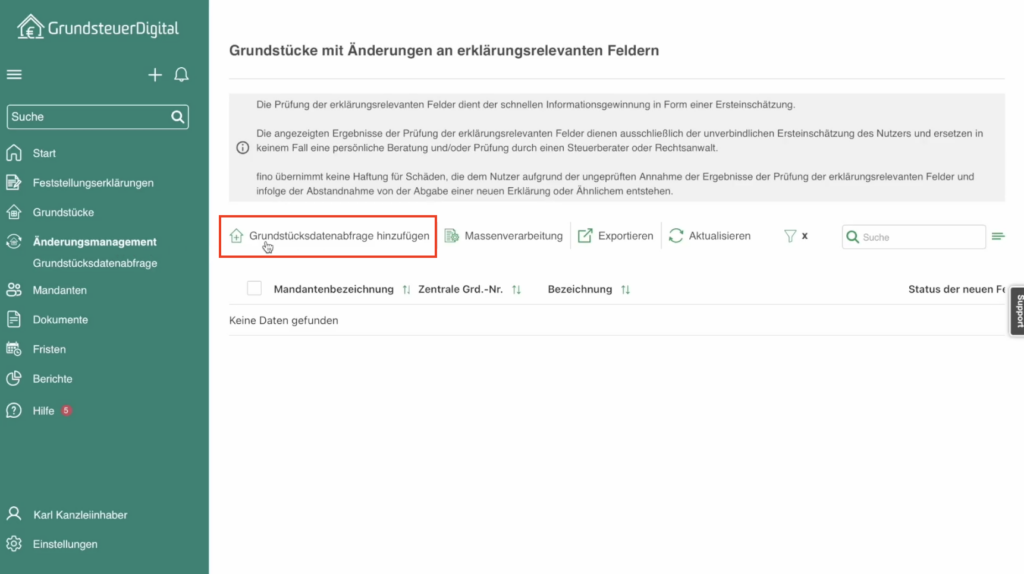 Grundstücksdatenabfrage Button