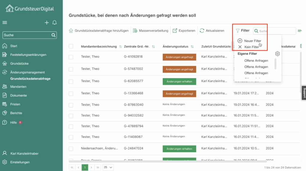 Filteroption Jahresbestimmung