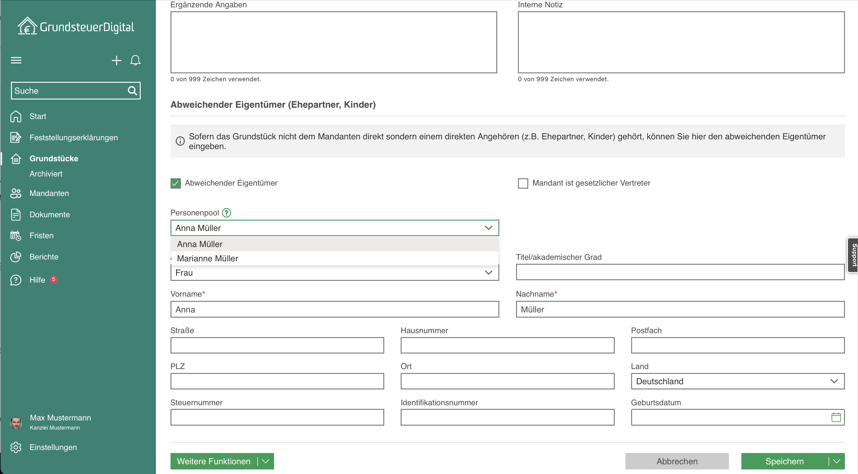 Abweichender Eigentümer Screenshot