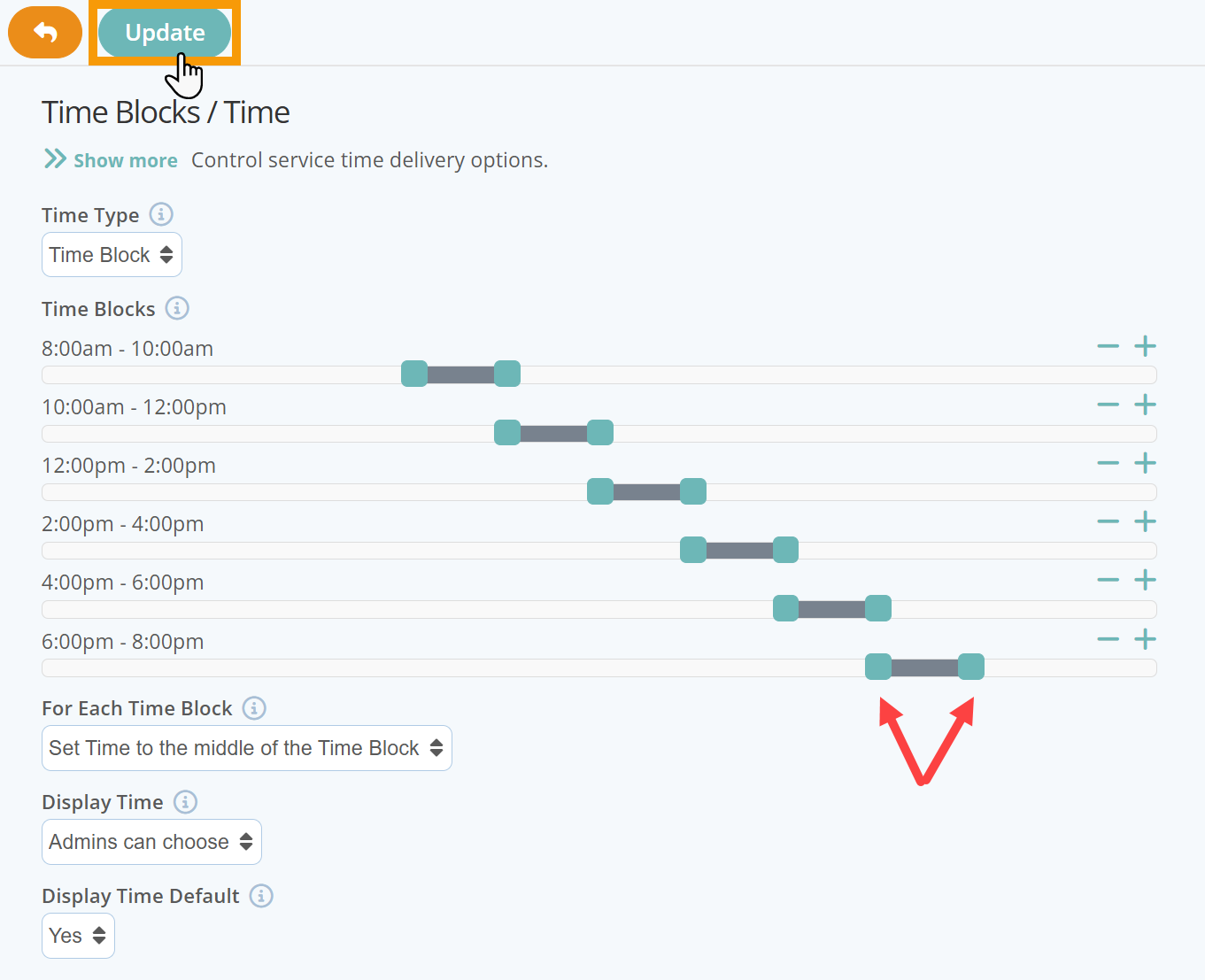 Drag the sliders to increase or decrease your new time block in dog walking software