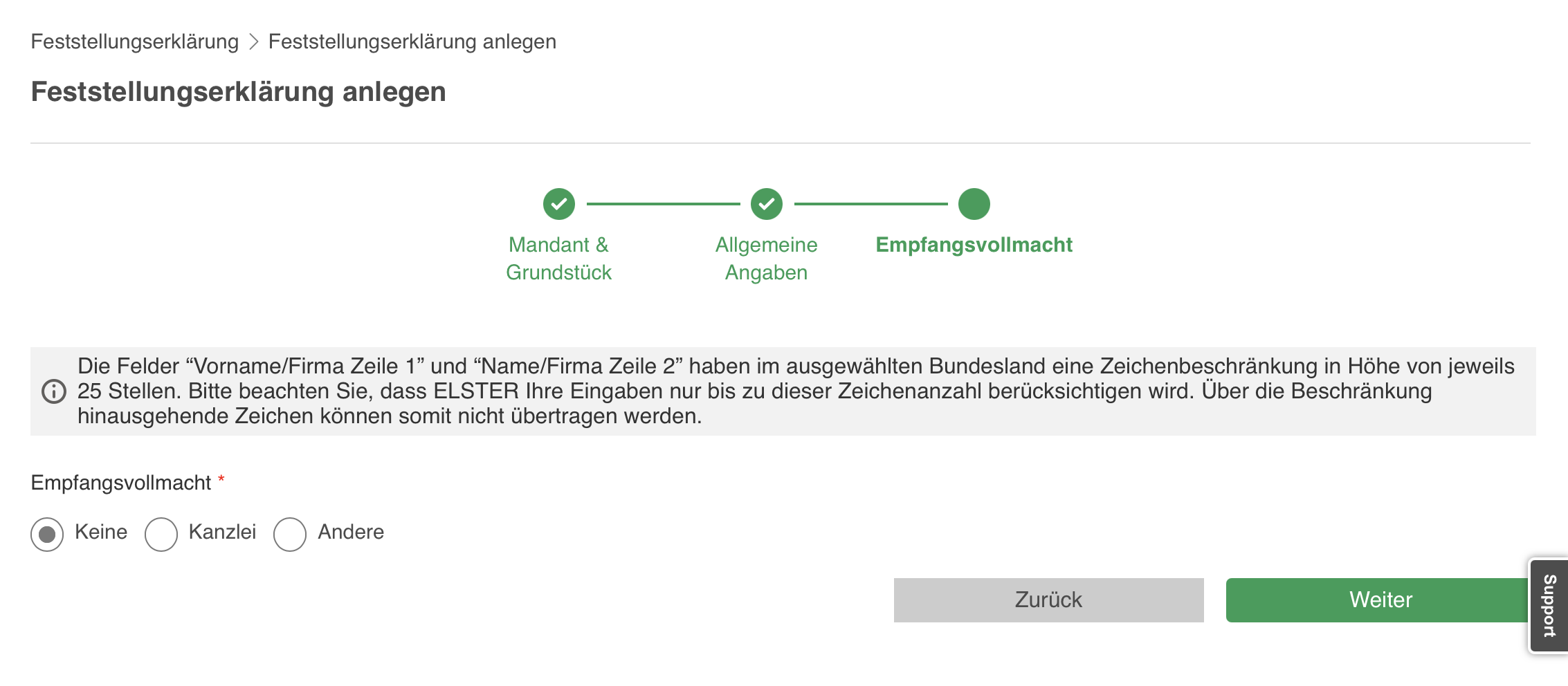 Empfangsvollmacht Fenster