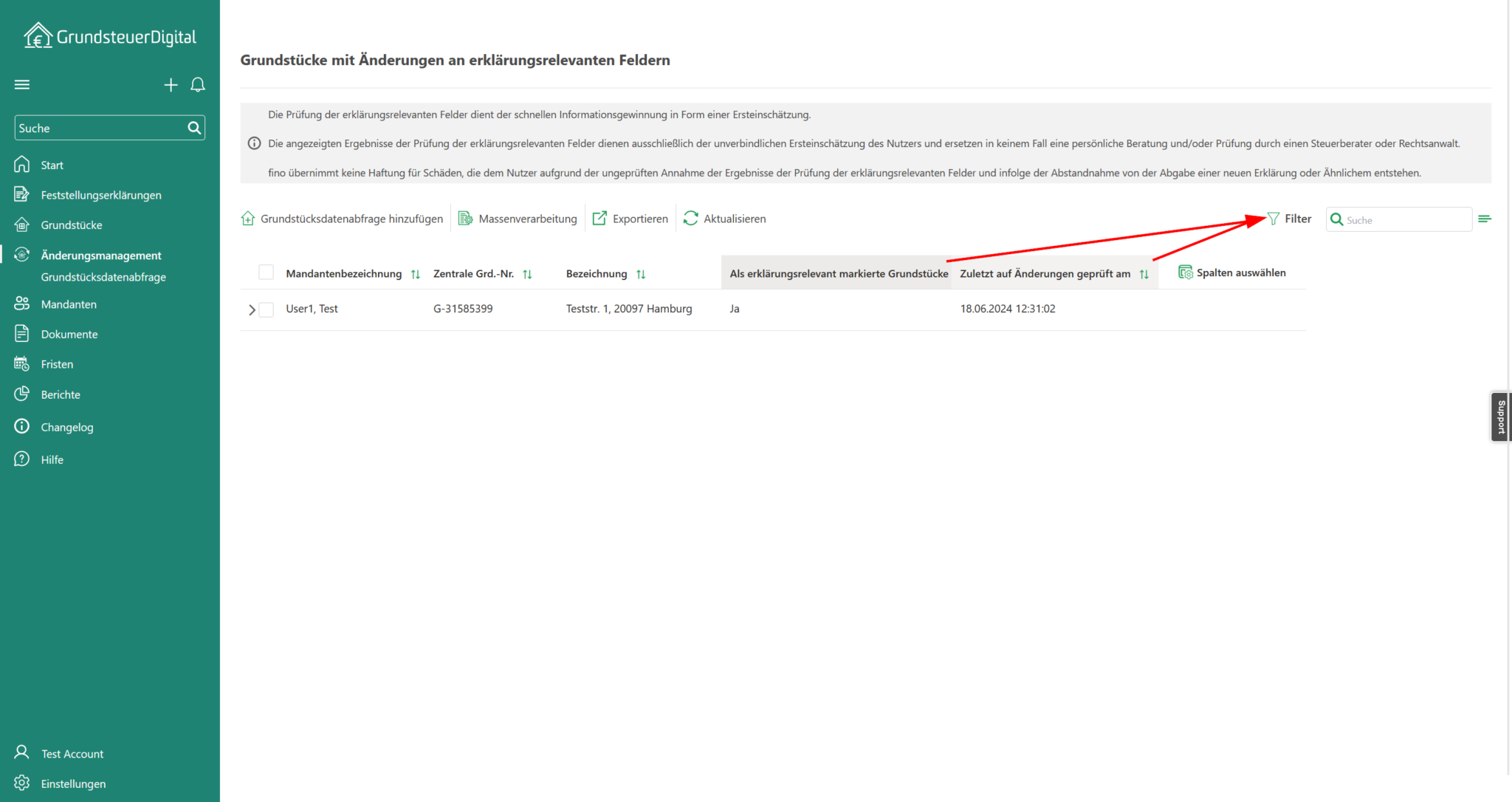Filteroptionen