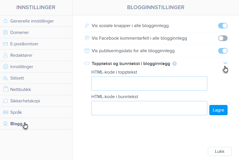 Administrere blogg