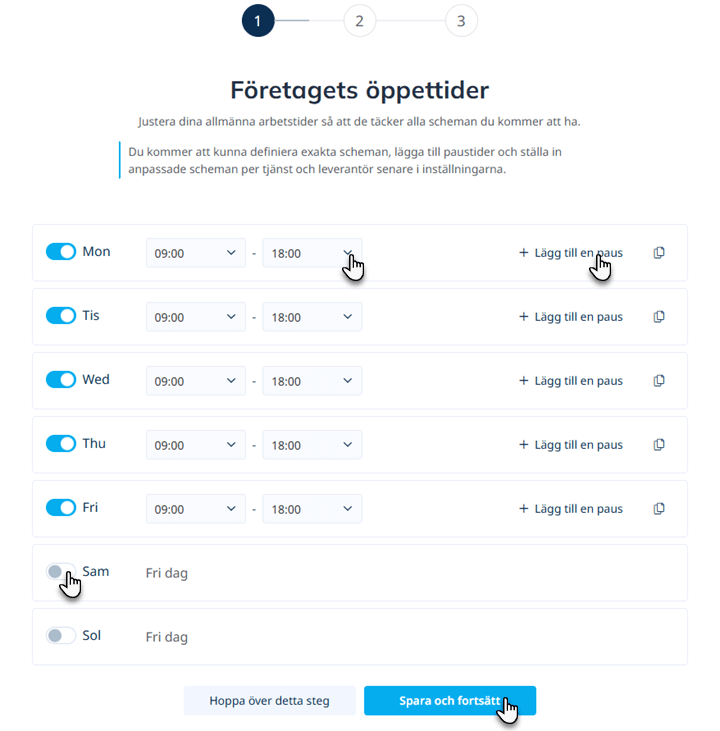 SimplyBook - lägg till öppettider