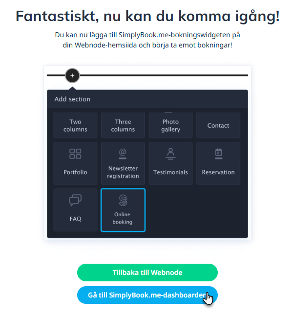 Installationen av Simlybook är färdig