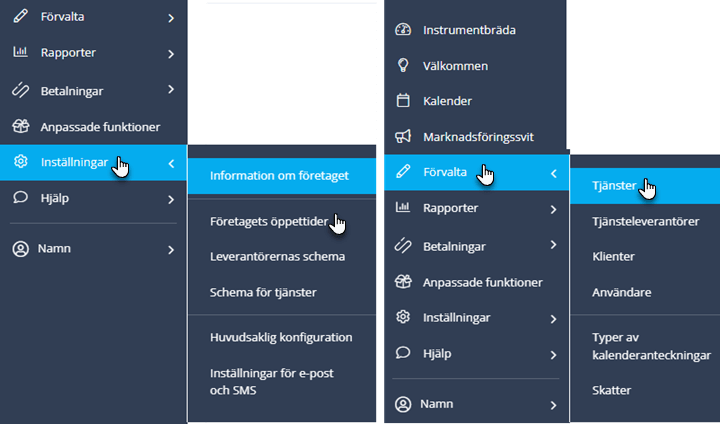 Redigera inställningarna i SimplyBook