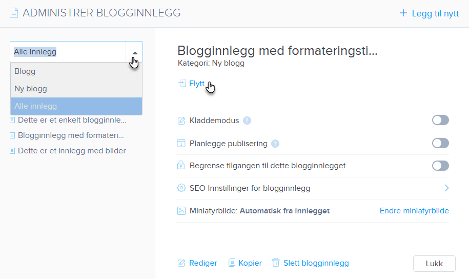 Administrer blogginnlegg