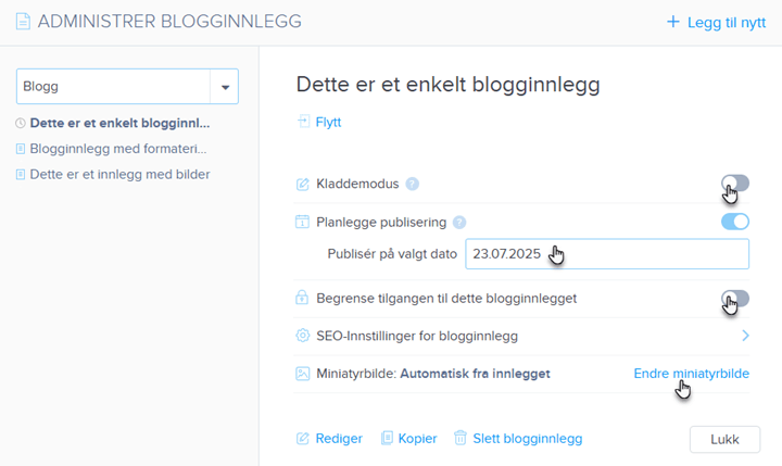 Varianter for administrering av innlegg