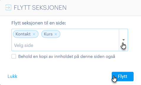 Seksjon flytt flere sider