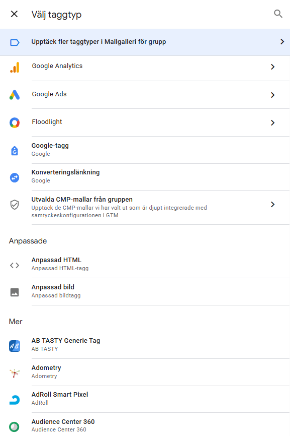 Lägg till tagg i Google tag manager