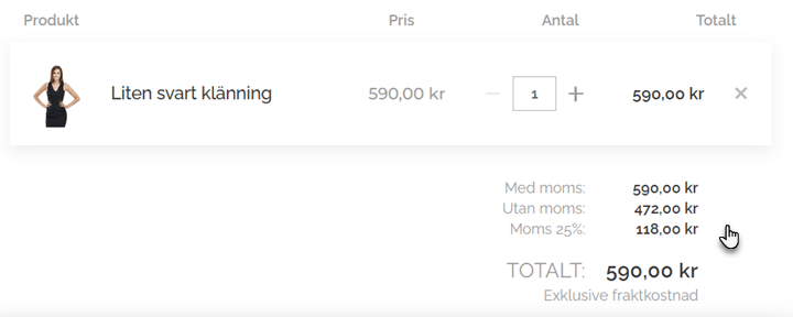 Visning av inställningarna i varukorgen