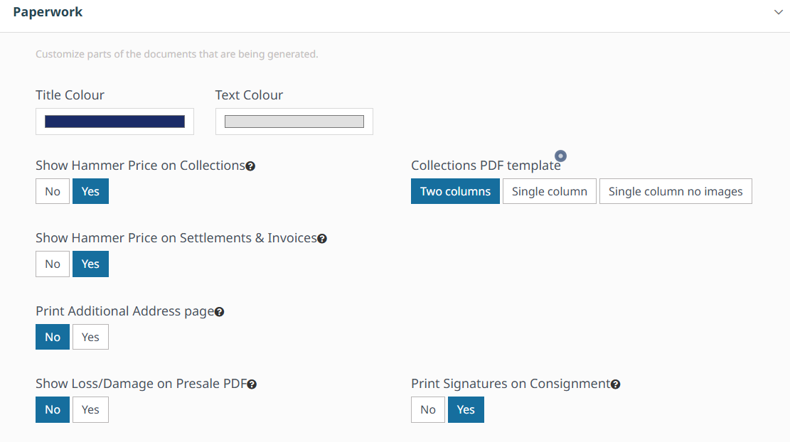 Collection Receipts Setting