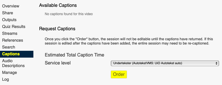 Klikk Captions > Order