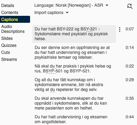 Klikk Captions i menyen til venstre