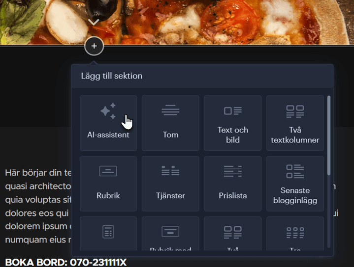 Under Lägg till sektion väljer du AI-assistent