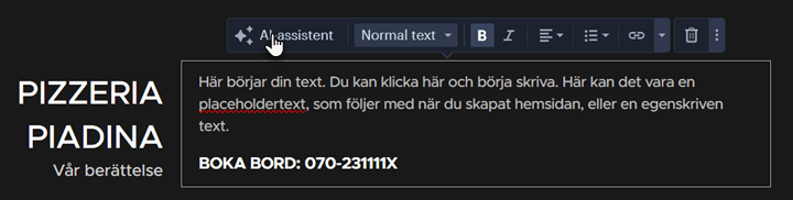 I textblockets redigeringsfält, klicka på AI-assistent