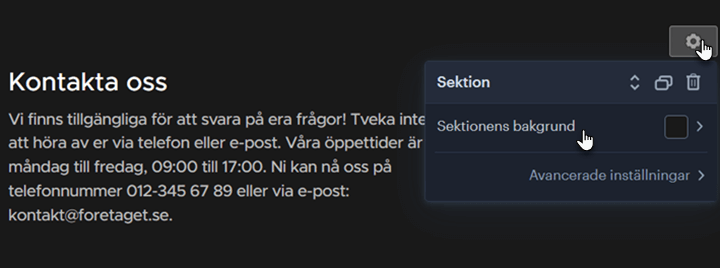Redigera inställningarna för en sektion