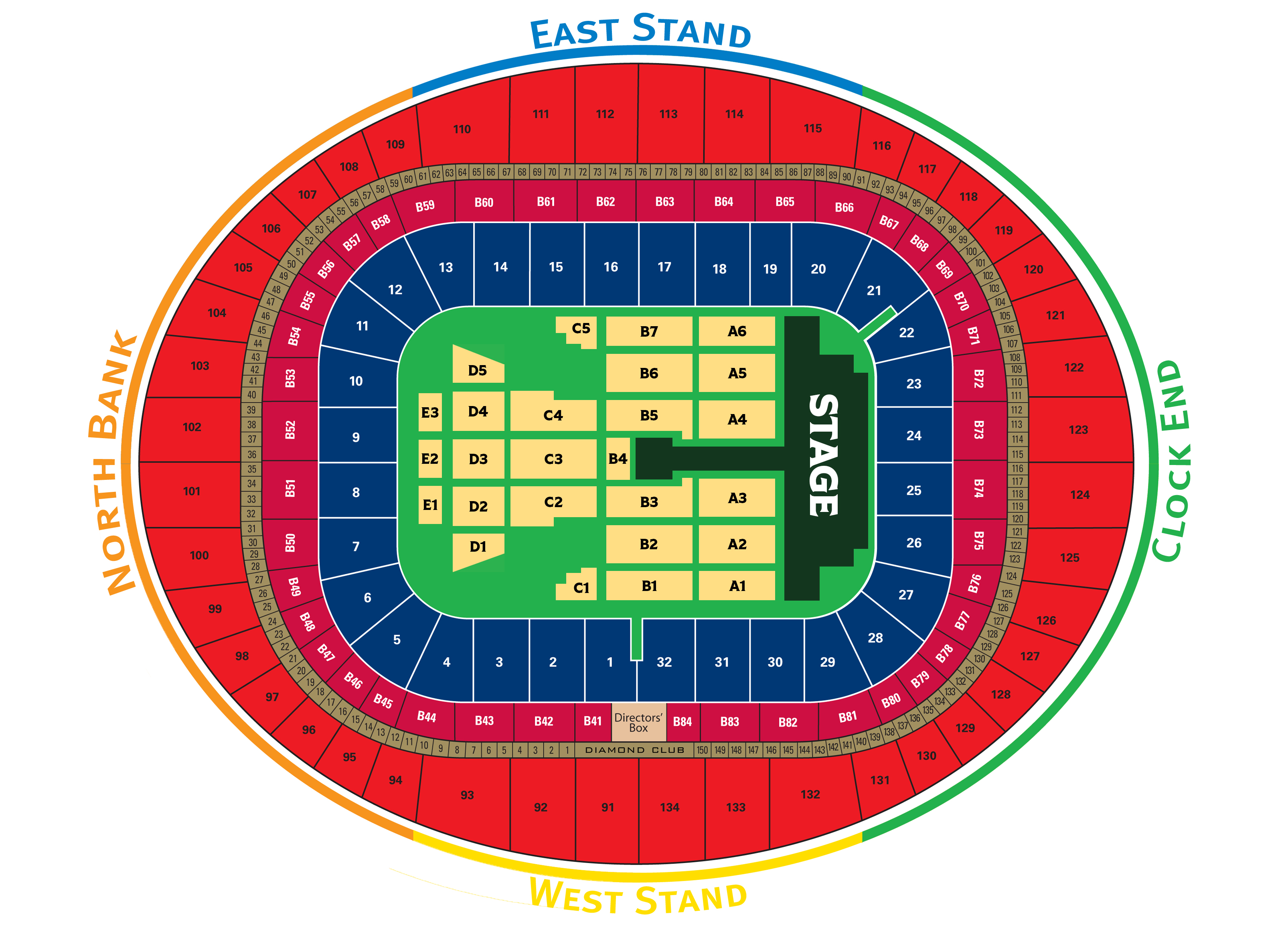 A stadium map showing each block 