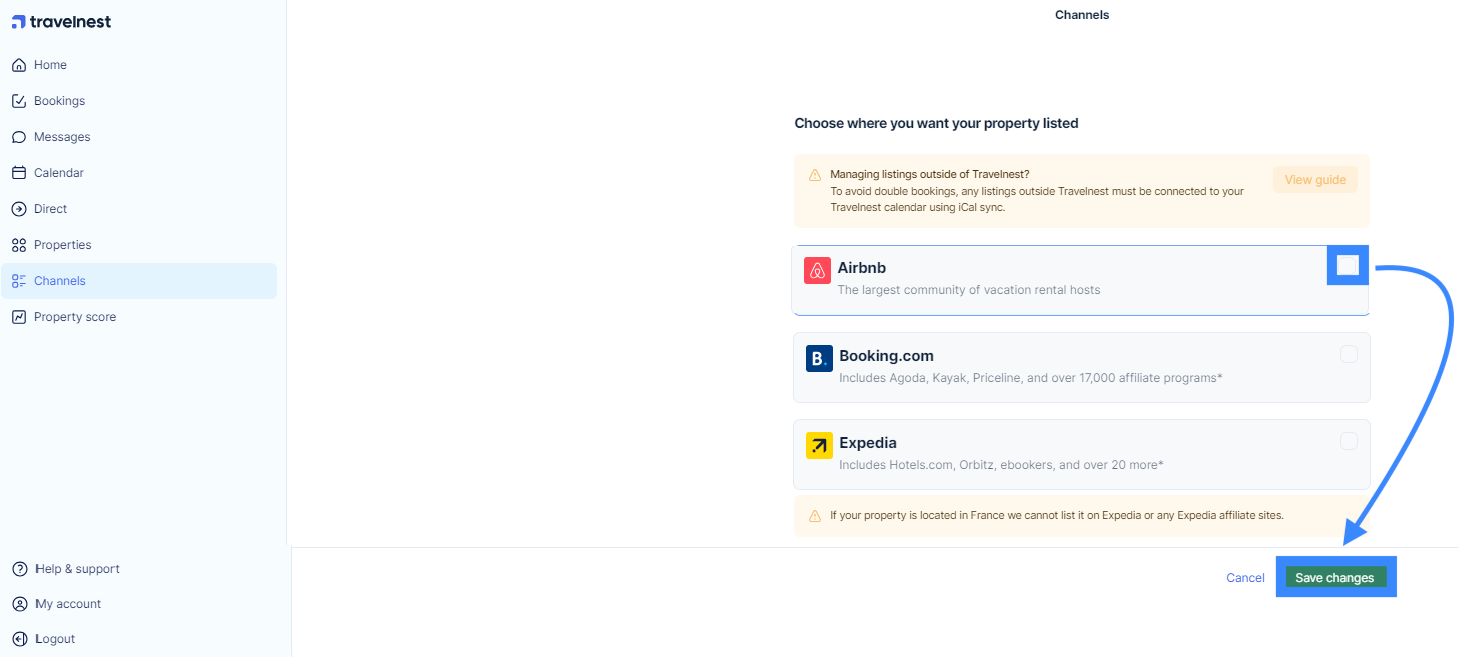 Deselecting a booking site