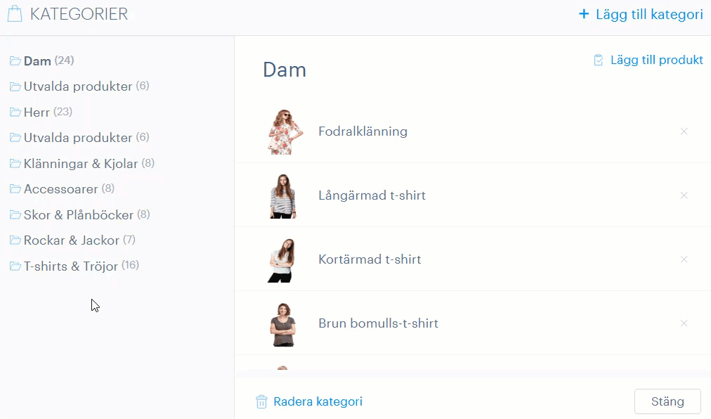 Skapa underkategorier genom att dra en kategori under en annan.