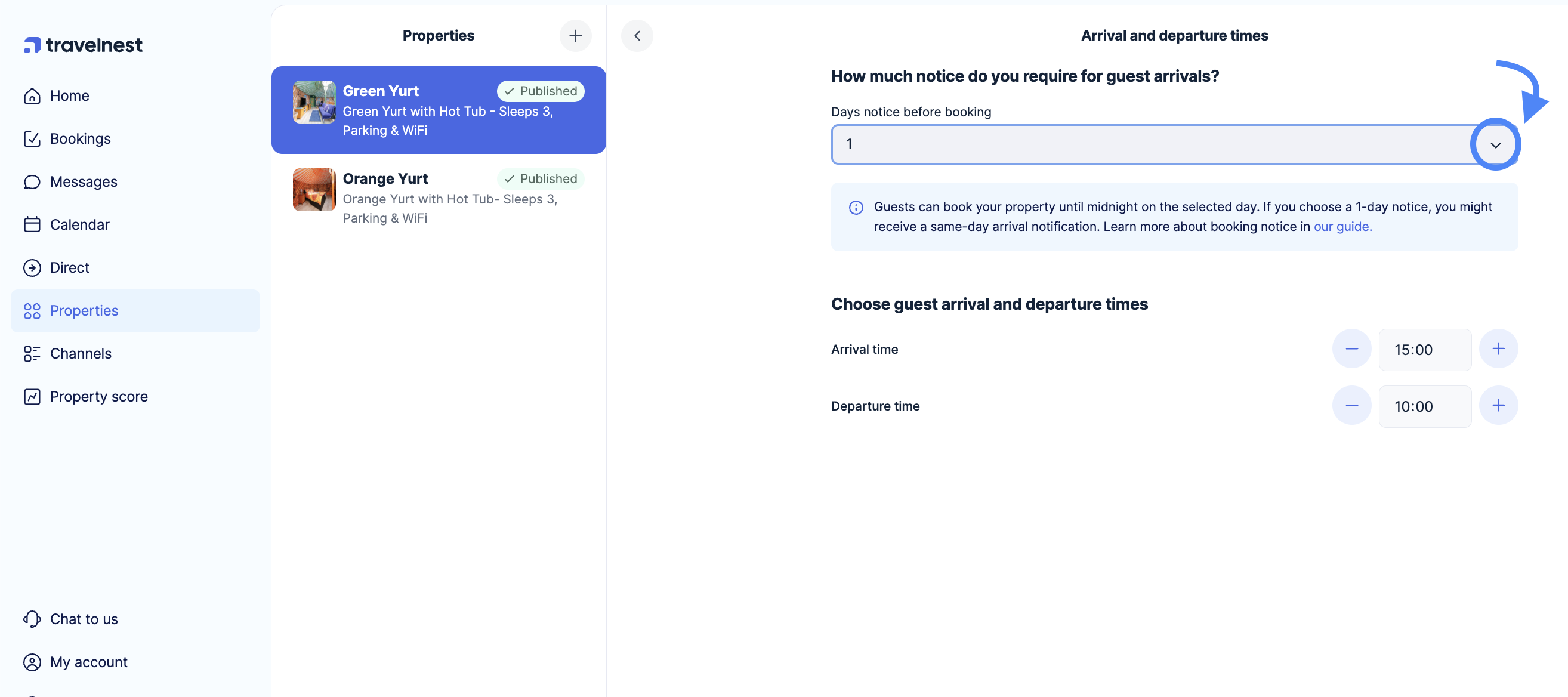 Booking notice settings